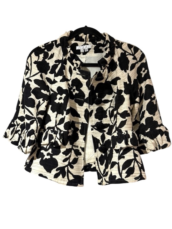 I.C.E. Jackets & Blazers - I.C.E. Black & Cream Textured Floral Cropped Blazer Jacket